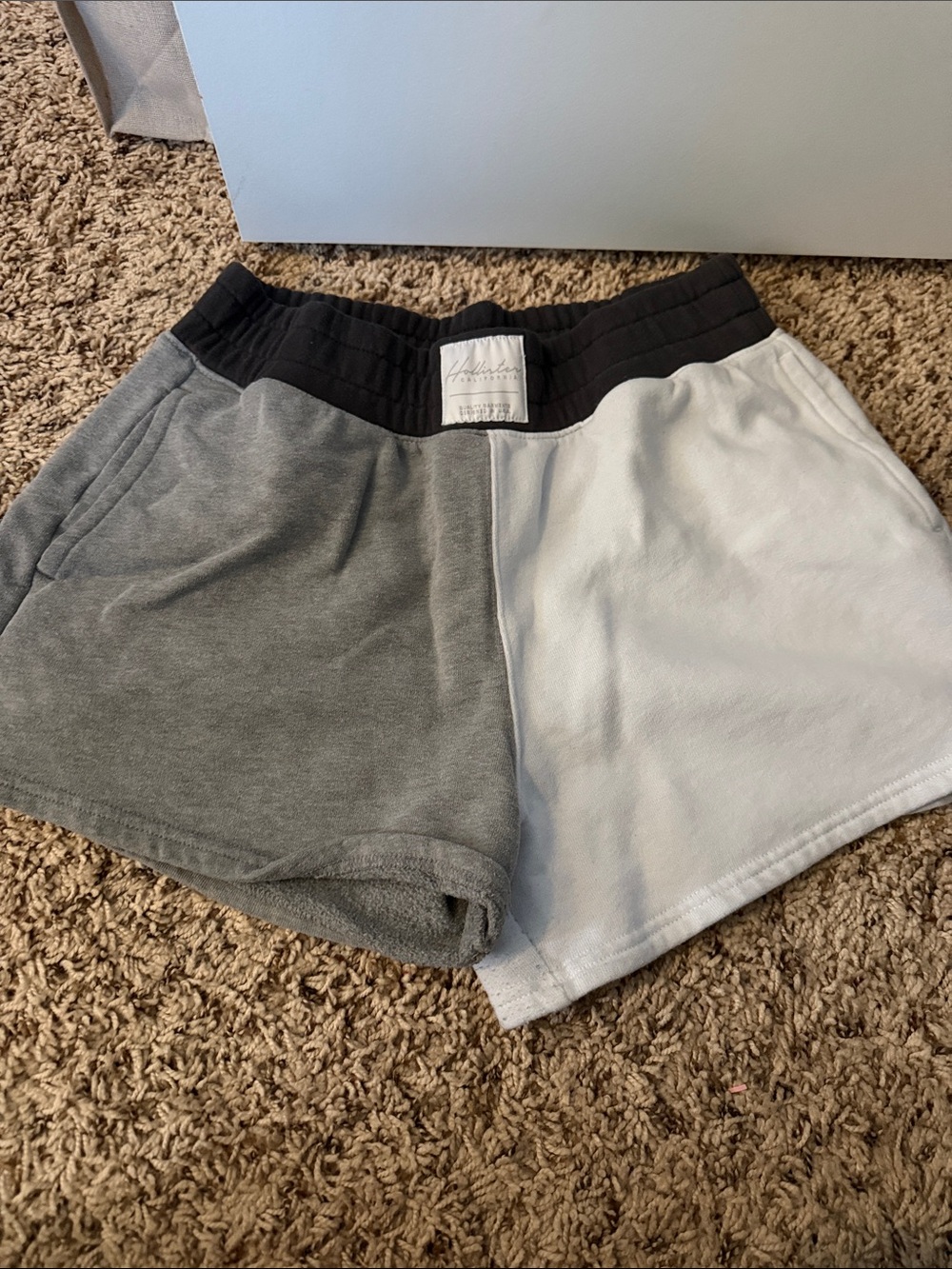 Hollister Two-Tone Gray & White Athletic Shorts with Black Waistband